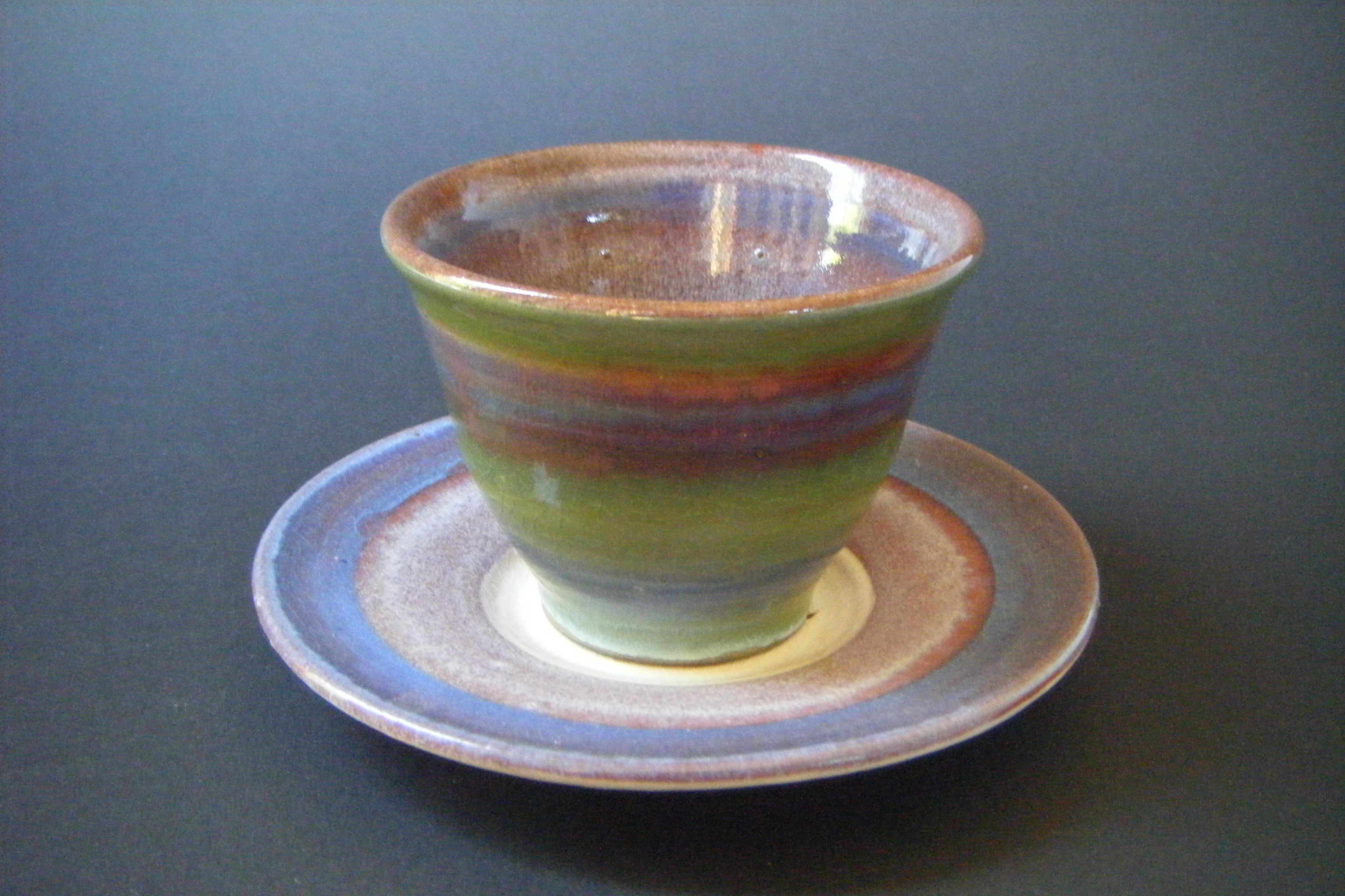Banded Earthenware Cup and Saucer 1
